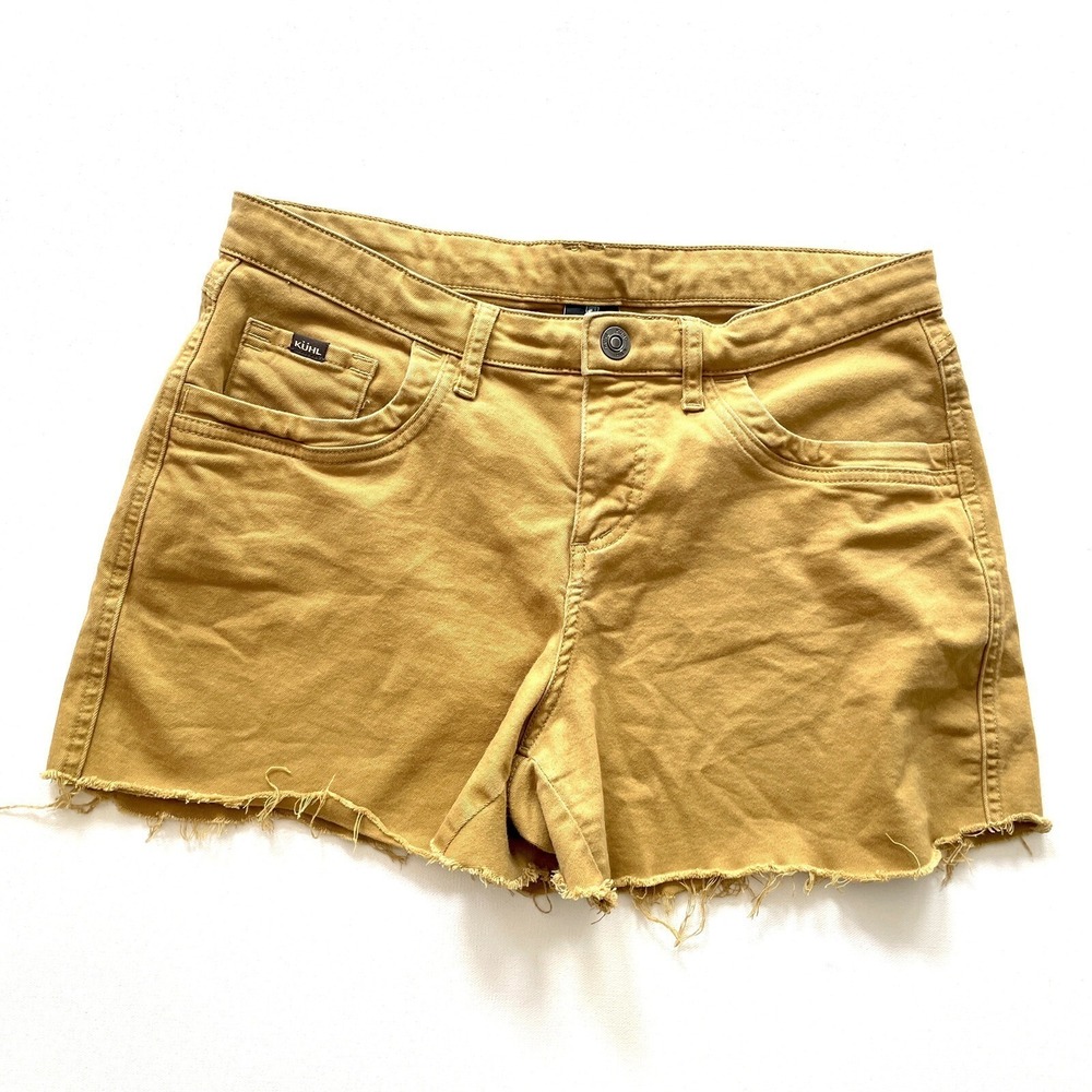 Kuhl Women's 12 Mustard Yellow Stretch Hiking Shorts Outdoor Utility Casual Fit